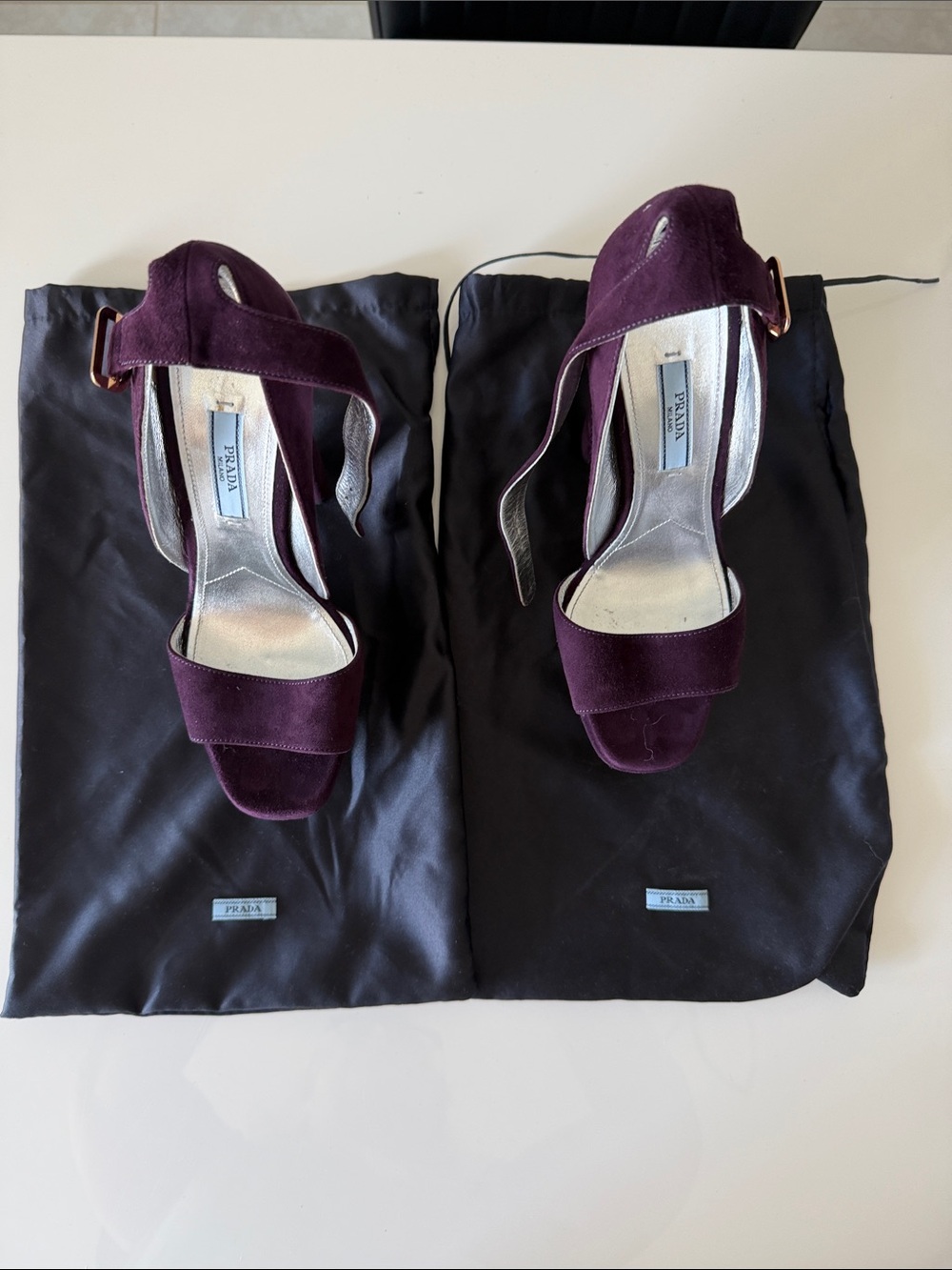 Prada Purple Suede Open-Toe Ankle-Strap Heels